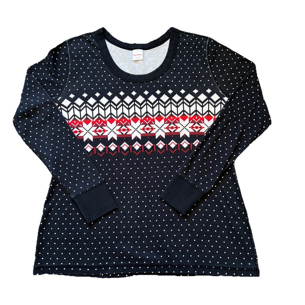 Hanna Andersson Pajama Top Women Black XL Fair Isle Nordic Long John Organic